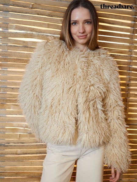 Threadbare Natural Mongolian Faux Fur Coat (F59098) | $119