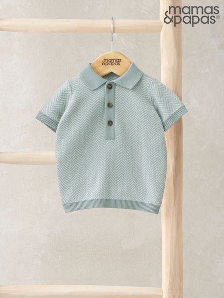 Mamas & Papas Blue Short Sleeve 100% Cotton Knit Polo Shirt (F59105) | €31