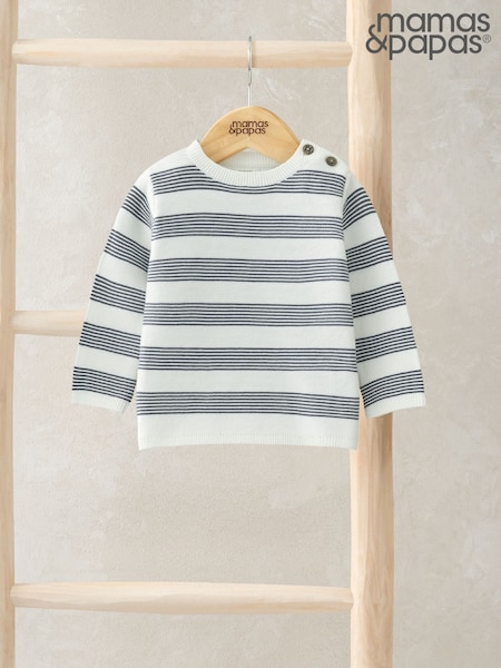 Mamas & Papas Stripe Knit 100% Cotton White Jumper (F59112) | R$ 255