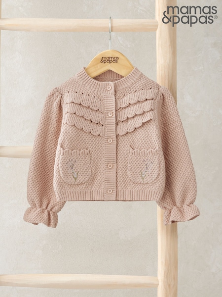 Mamas & Papas Pink Embroidered 100% Cotton Cardigan with Scallop Design (F59115) | € 36