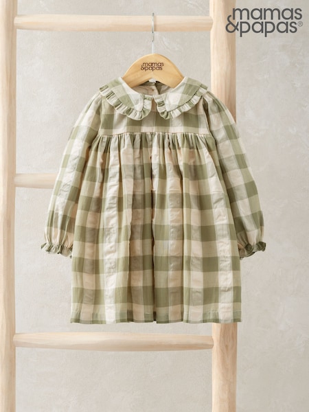 Mamas & Papas Cream Gingham 100% Cotton Shirt Dress (F59120) | 216 LEI