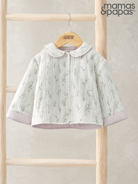 Mamas & Papas Cream Lavender Print Quilted Jacket (F59123) | €55