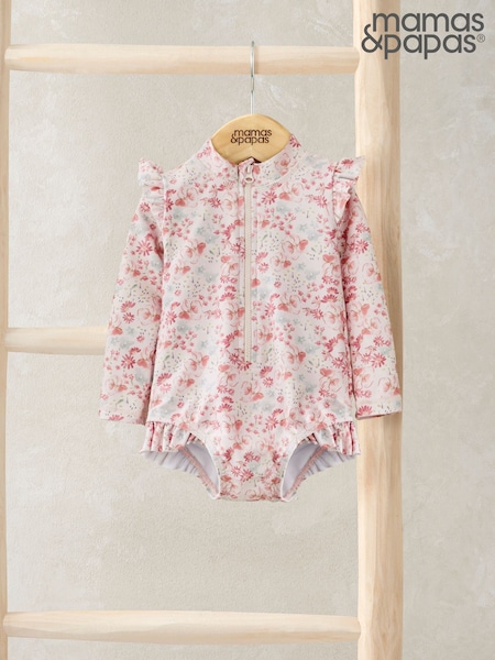 Mamas & Papas Pink Floral Print Long Sleeve Swimsuit (F59125) | ₪111