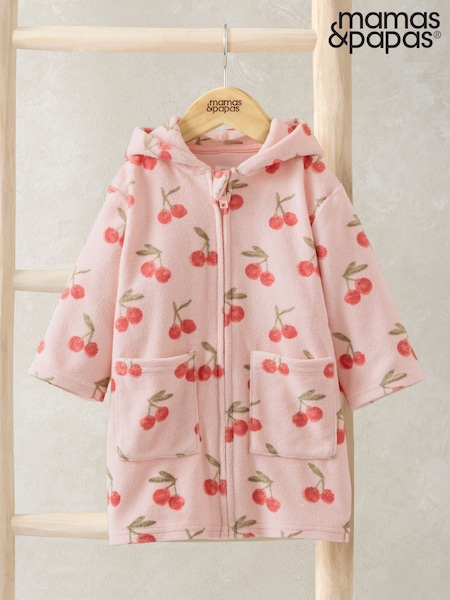 Mamas & Papas Pink Cherry Print Zip Towelling Poncho (F59128) | €34