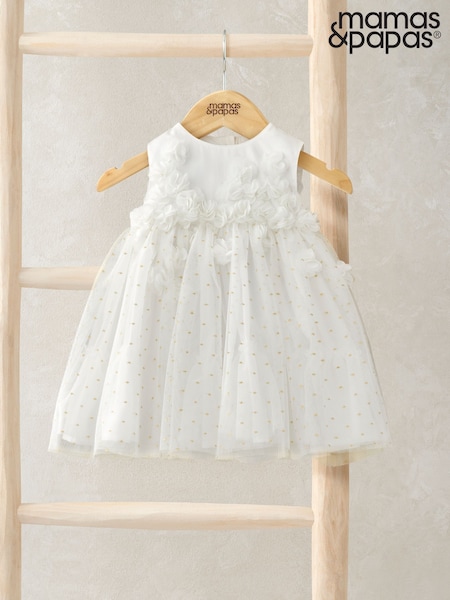 Mamas & Papas 3d Scattered Flower White Dress (F59137) | ‏226‏₪