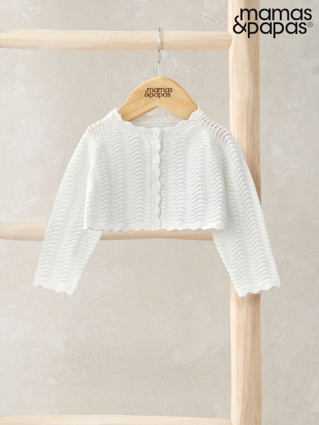 Mamas & Papas 100% Cotton Wavy Stitch Bolero White Cardigan (F59138) | ‏131‏₪