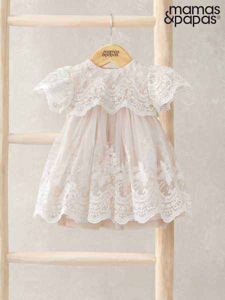Mamas & Papas Pink 100% Cotton Lace Frill Sleeve Dress (F59140) | ₪226