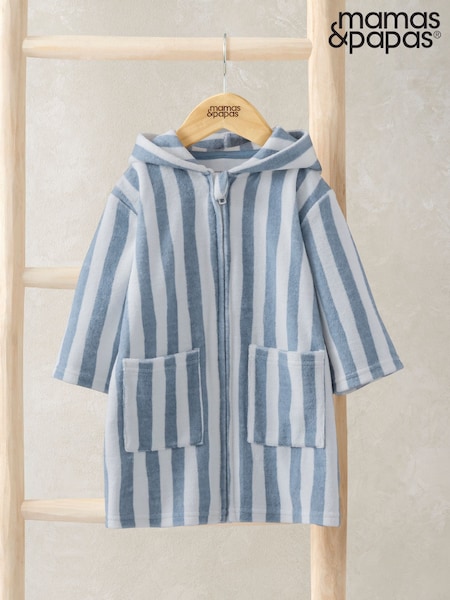 Mamas & Papas Blue Striped Zip Towelling Poncho (F59149) | €37