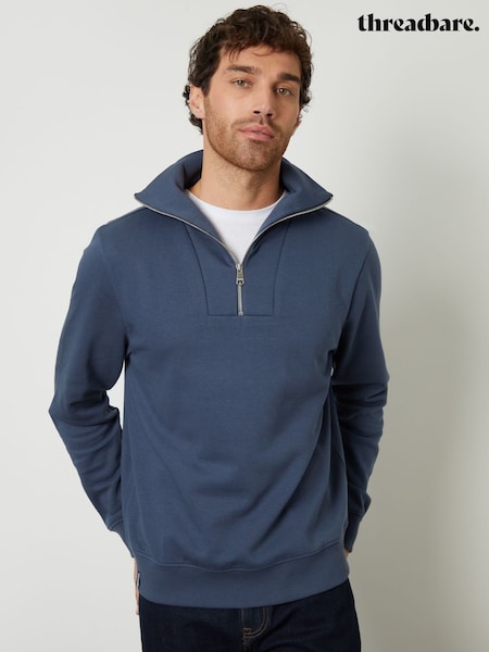 Threadbare Denim Blue Quarter Zip Funnel Neck Sweatshirt (F59179) | €35