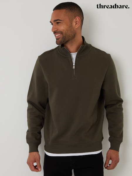 Threadbare Khaki Mock T-Shirt Quarter Zip Sweatshirt (F59185) | €37