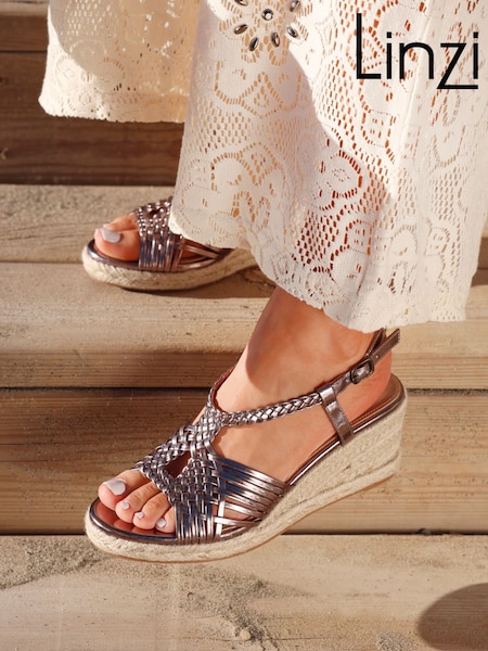 Linzi Silver Evolve Woven Wedge Sandals (F59233) | €44