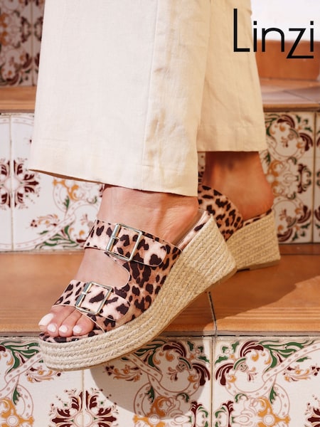 Linzi Animal Impact Wedge Mules With Buckle Details (F59276) | AED198