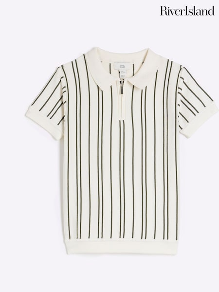 River Island Cream Boys Ecru Vertical Stripe 100% Cotton Polo Shirt (F59284) | €23