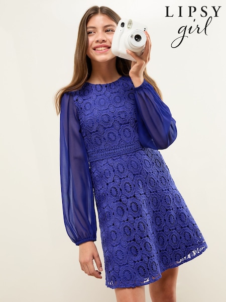 Lipsy Cobalt Blue Lace Occasion Dress (5-16yrs) (F59371) | 277 QAR - 317 QAR