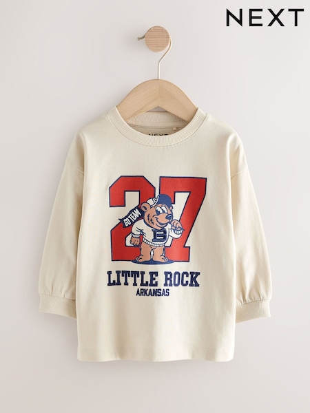 White Varsity Bear Long Sleeve Graphic Print T-Shirt (3mths-7yrs) (F59418) | 30 QAR - 40 QAR
