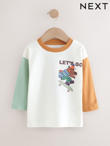 White Skate Bear Long Sleeve Back Print T-Shirt (3mths-7yrs) (F59420) | AED36 - AED46