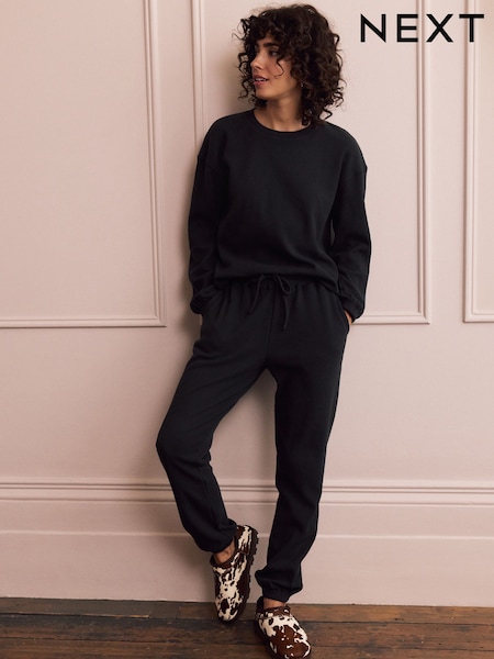 Black Cosy Waffle Long Sleeve Pyjamas (F59423) | €36