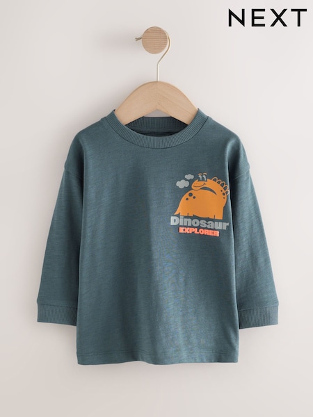 Charcoal Grey Dinosaur Long Sleeve Back Print T-Shirt (3mths-7yrs) (F59427) | 32 QAR - 42 QAR