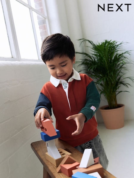 بني مائل للأحمر بتصميم ألوان متباينة - Long Sleeve Rugby Polo Shirt (3mths-7yrs) (F59443) | ‏56 د.إ.‏ - ‏ 66‏ د.إ.