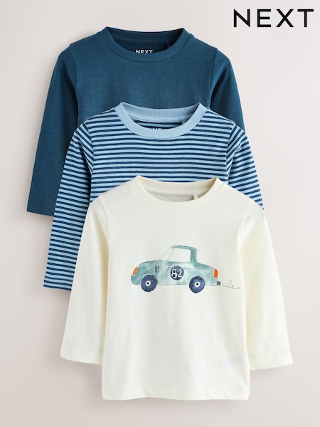 Blue Watercolour Car Long Sleeve Animal Print Character T-Shirts 3 Pack (3mths-7yrs) (F59449) | AED74 - AED94
