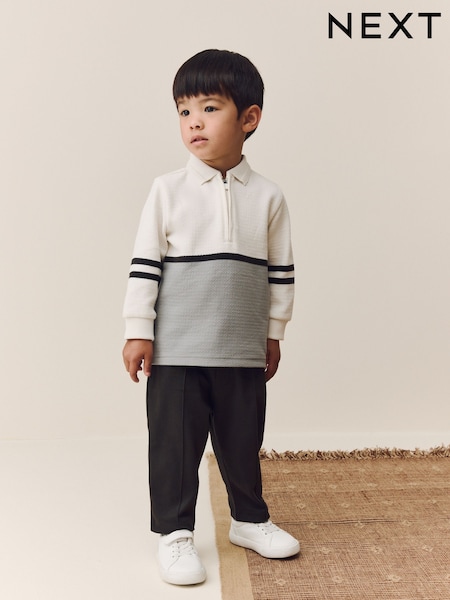 Grey/White Zip Long Sleeve Polo Shirt And Joggers Set (3mths-7yrs) (F59456) | 89 QAR - 109 QAR