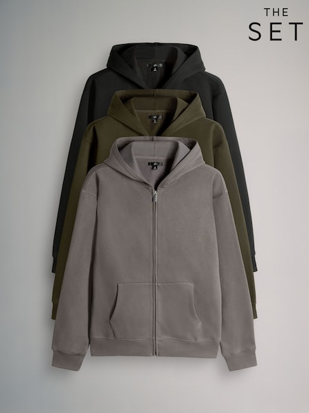 The Set Black/Grey/Green 3 Pack Zip Through Hooded Sweat Top (F59507) | €70