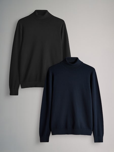 The Set Black/Navy 2 Pack Long Sleeve Roll Neck Jumper (F59529) | €40