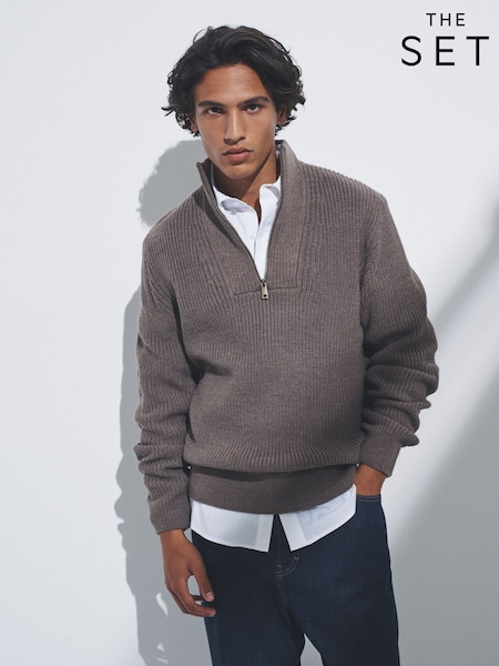The Set Brown/Navy Blue 2 Pack Quarter Zip Neck Jumpers with Wool (F59535) | 213 QAR