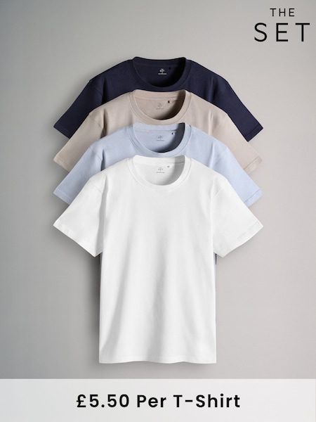 Navy/Neutral/White/Powder Blue - The Set Regular Short Sleeve T-Shirts 4 Pack (F59540) | 29 €