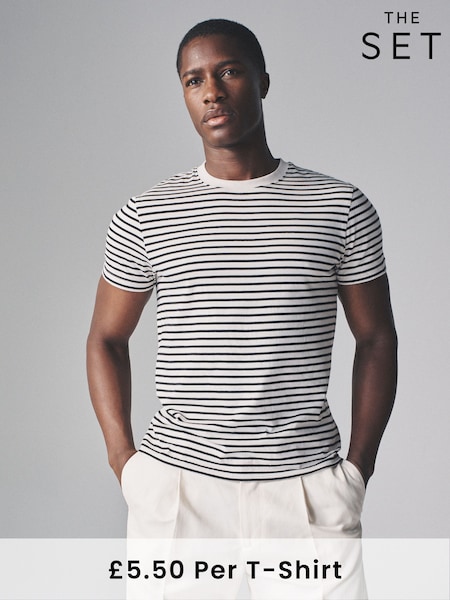 Black / Dark Khaki / Light Green / Stripe - The Set 4 Pack Regular Short Sleeve T-Shirts (F59541) | 164 LEI