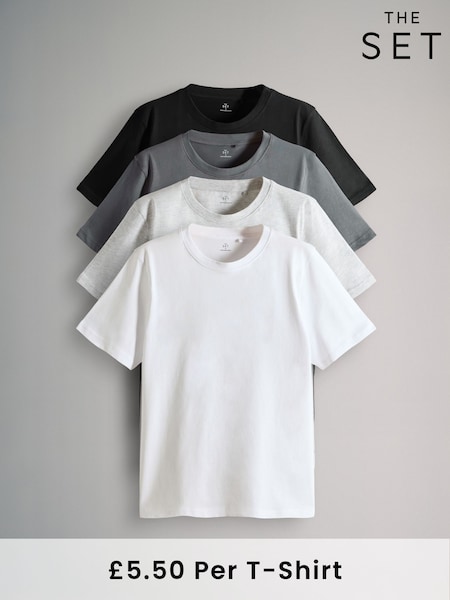 Black/Charcoal/Grey Marl/White - The Set 4 Pack Regular Short Sleeve T-Shirts (F59542) | 31 €