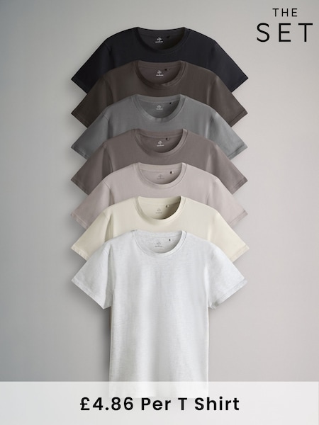 Black/Charcoal/Grey Marl/Chocolate Brown - The Set 7 Pack Regular Short Sleeve T-Shirts (F59548) | R$ 335