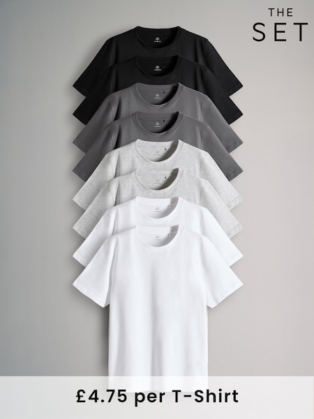Black/Charcoal/Grey Marl/White - The Set 8 Pack Regular Short Sleeve T-Shirts (F59549) | 49 €