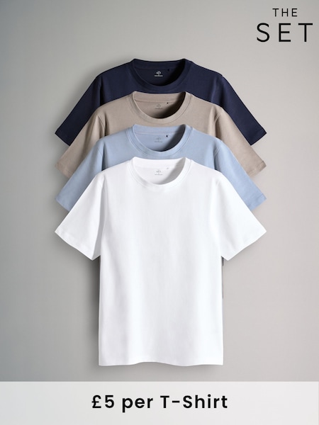 Navy/Chocolate Brown/Stone/Powder Blue - The Set 4 Pack Slim Short Sleeve T-Shirts (F59555) | 31 €