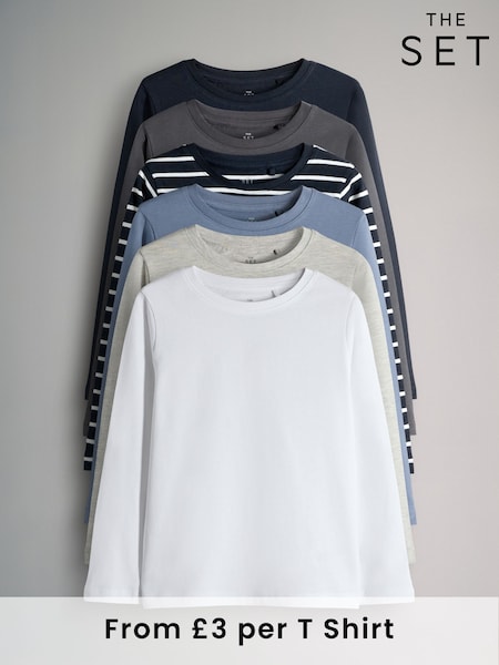 The Set Navy/Light Blue/Grey Marl/Stripe/Charcoal 6 Pack Regular Long Sleeve T-Shirts (F59645) | €24 - €29