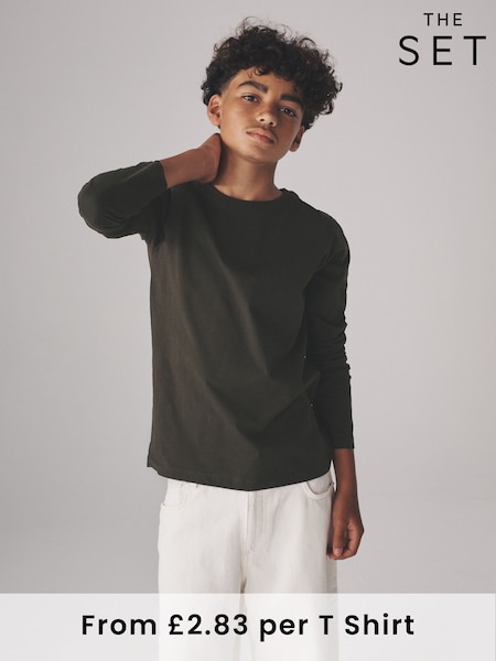 The Set Black/Dark Khaki/Khaki/Light Khaki/Stone 6 Pack Regular Long Sleeve T-Shirts (F59646) | €21.50 - €26