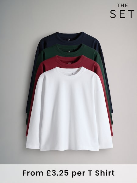 The Set Navy/Dark Green/Dark Red/White 4 Pack Relaxed Long Sleeve T-Shirts (F59648) | AED76 - AED99