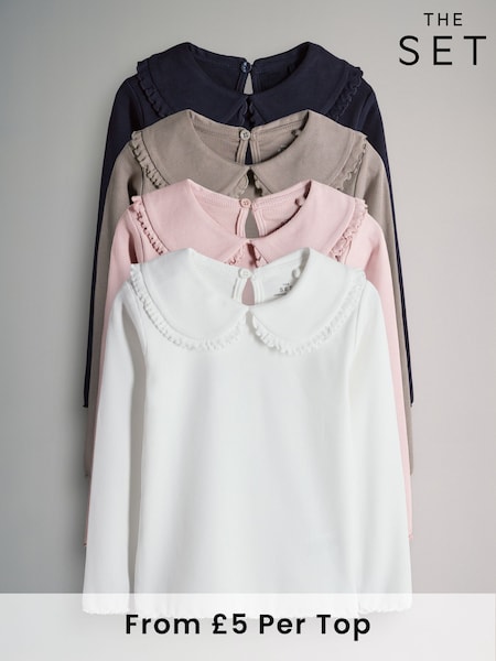 The Set Navy/Taupe/Light Pink/Cream 3 Pack Long Sleeve Collar Ribbed Tops (F59653) | AED116 - AED146