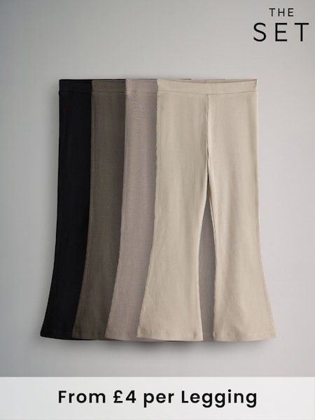 The Set Black/Brown Black/Brown/Taupe Brown/Oatmeal 4 Pack Flared Ribbed Leggings (F59661) | AED93 - AED128
