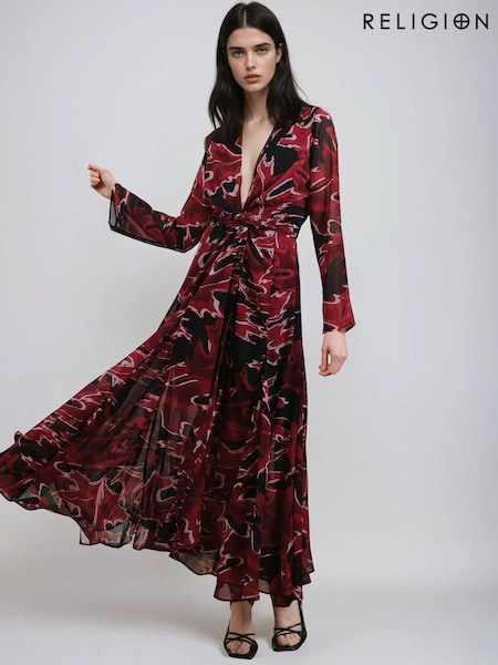 Religion Black Flash 2 Way Wrap Maxi Dress With Long Sleeves (F59689) | 470 QAR