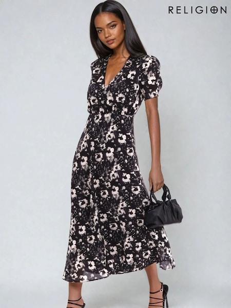 Religion Isabel Tea Dress In Dark Floral Print (F59695) | €106