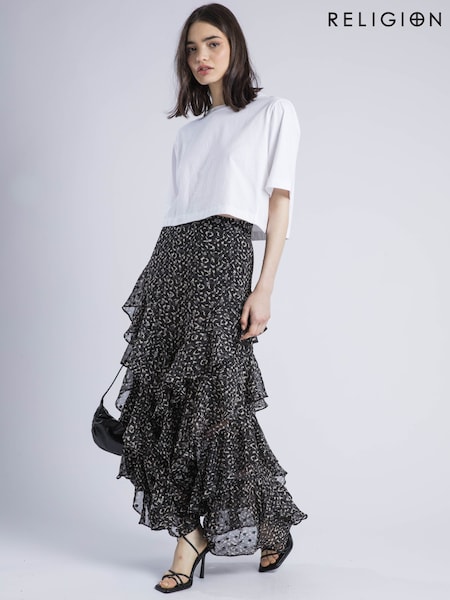 Religion Black Scarlet Full Drill Maxi Skirt In Cute Polka Dot (F59699) | €113