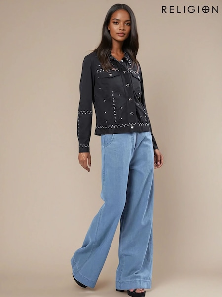 Religion Granite Denim Style 100% Cotton Jacket With All Over Studs (F59708) | €173