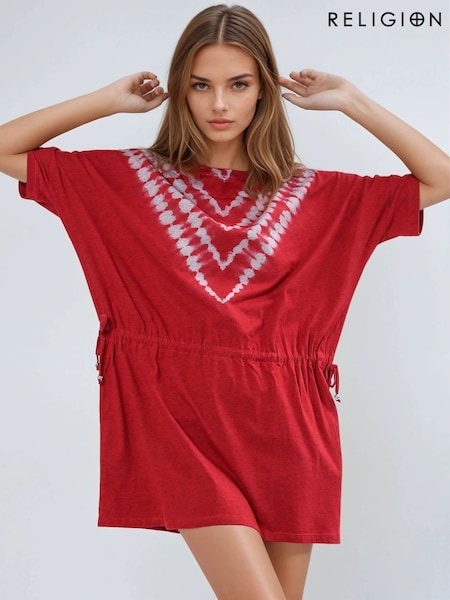Religion Red Forever Tunic 100% Cotton Dress With Hand Tie Dye (F59712) | R$ 445