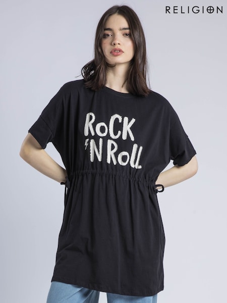 Religion Heart 100% Cotton Dress With Slogan Rock N Roll And Beading (F59716) | 447 LEI