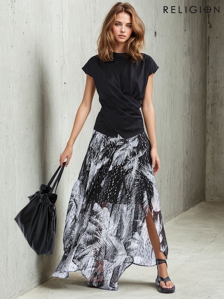 Religion Black Tanzanite Handkerchief Maxi Skirt (F59732) | ₪402