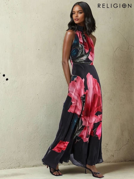 Vaaleanpunainen - Religion Valeria Column Maxi Dress With Large Floral Print (F59740) | €217