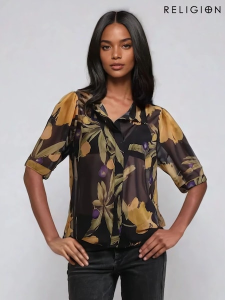 Religion Yellow Indium Shirt Blouse With Puff Shoulder (F59767) | $108