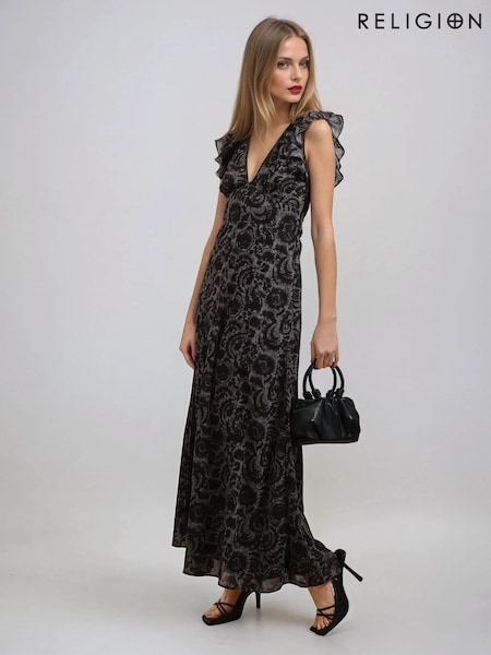 Religion Brown Bella Lace Up Maxi Dress In Dark Tie Dye Print (F59774) | € 179