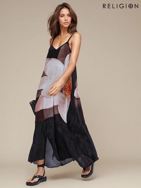 Religion Jade Maxi Dress With Thick Straps And Large Floral Placement (F59781) | €205